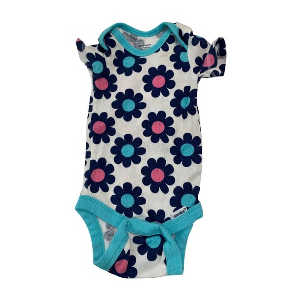 Lot of 3 Short Sleeve Bodysuit Girls Infant Baby Size 0 3 months Floral blue Pur - Picture 2 of 4